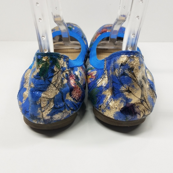 Floral Goldtone Goldfoil Blue Flats - Picture 5 of 11
